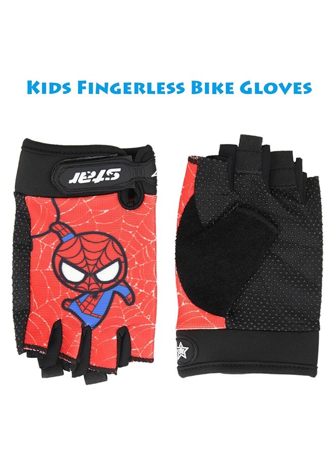Polish'D 2Pairs Kids Fingerless Bike Gloves, Spider Superhero Sport Gloves for Children, Non-Slip Shock Absorbing Gloves for 5-9 Years Old Children Cycling Riding Outdoor Sports - Image 2