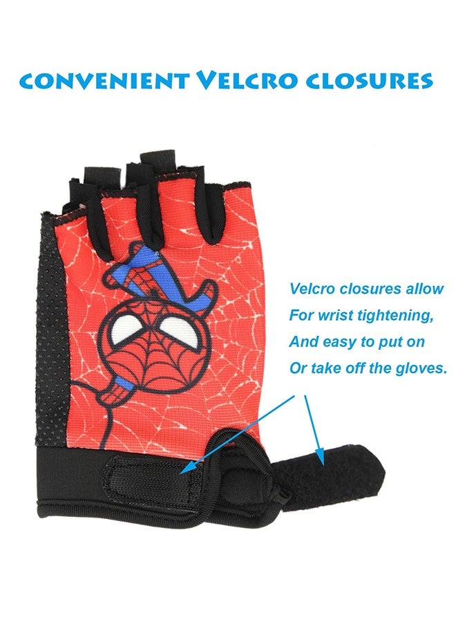 Polish'D 2Pairs Kids Fingerless Bike Gloves, Spider Superhero Sport Gloves for Children, Non-Slip Shock Absorbing Gloves for 5-9 Years Old Children Cycling Riding Outdoor Sports - Image 3