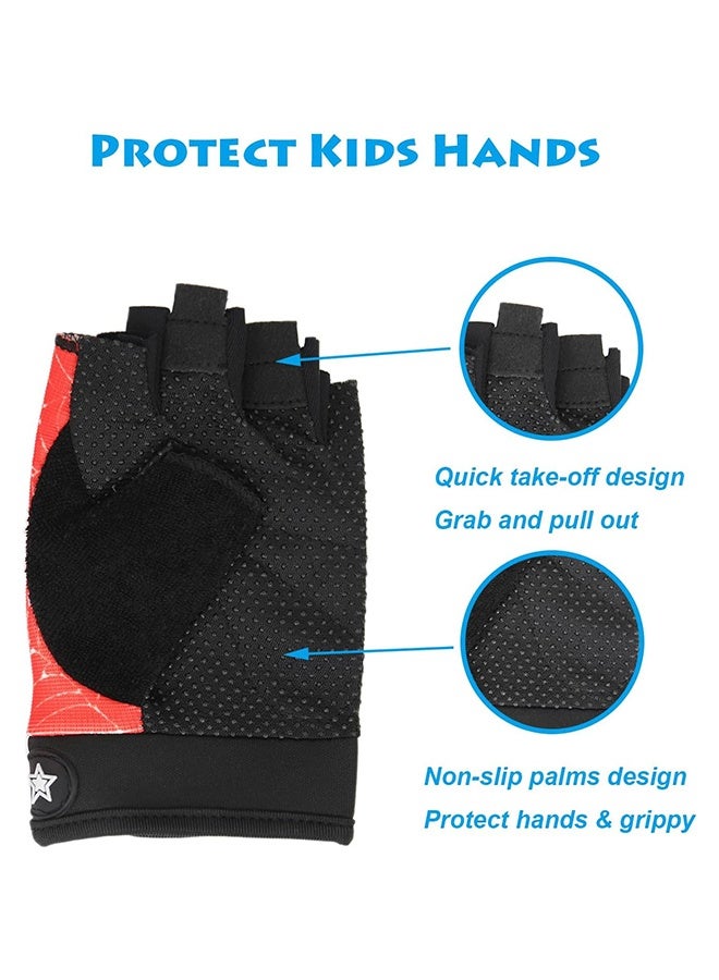 Polish'D 2Pairs Kids Fingerless Bike Gloves, Spider Superhero Sport Gloves for Children, Non-Slip Shock Absorbing Gloves for 5-9 Years Old Children Cycling Riding Outdoor Sports - Image 4