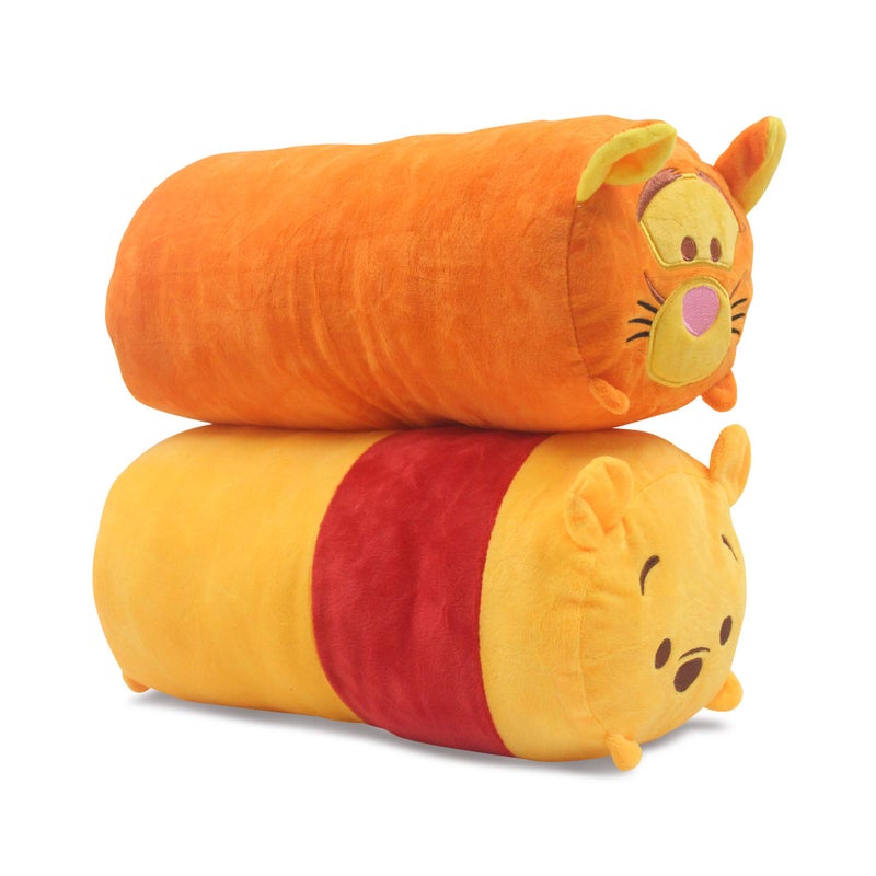 Finex 2 Pcs Set Pooh Bear and Friends Plush Travel Pillow Stackable Long Cushion for Long Flight car Ride Cruise 
