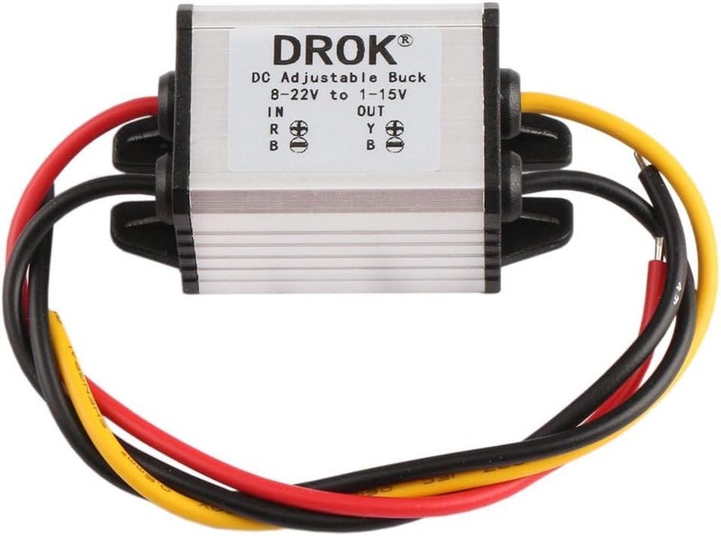 DROK 5V DC Converter, 2pcs Waterproof DC Buck Converter 8V-22V 12 V Step Down to 3V-15V 6V 9V 3A Adjustable Power Supply Voltage Regulator Module - Image 1
