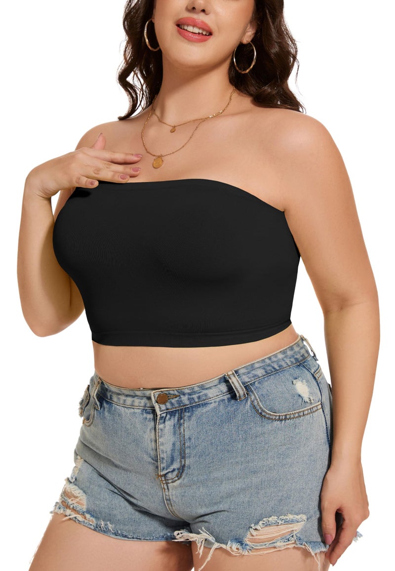 CHICGAL Tube Tops for Women Summer Crop Top Basic Casual Bandeau Going Out Strapless Short Shirt(Black,S) - Image 3