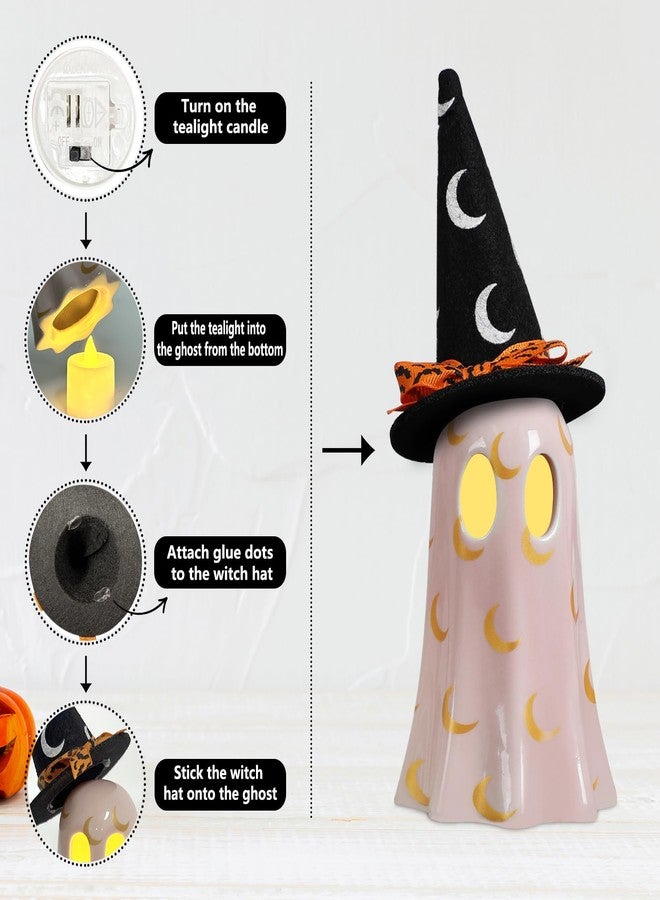 DAZONGE Halloween Decor Indoor, Set of 3 Ceramic Ghosts with Witch Hats, Cute Spooky Ghost Figurines for Mantel, Shelf & Tabletop Decor, Halloween Decorations - Image 5