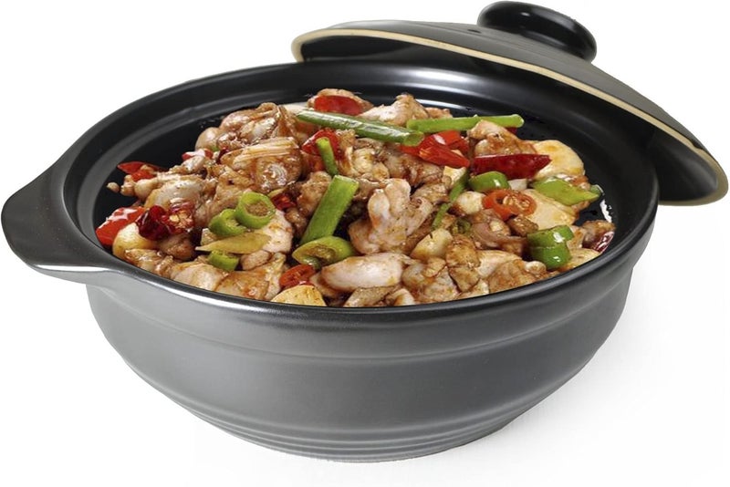 ZHCHSH Casserole Clay Pot Heatresistant Premium 100oz Ceramic Bowls Lid Cooking Soup Black Ceramics Lid - Image 1
