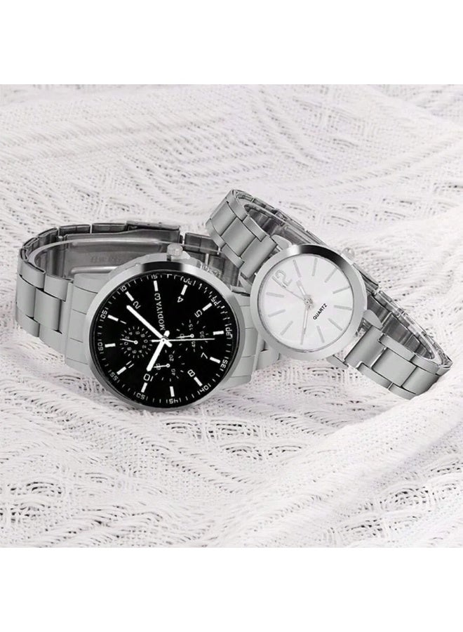 QUARTZ Couple Quartz Wristwatch Set with Matching Heart Necklaces Stainless Steel Watch Set Ideal for Anniversaries Valentine’s Day and Birthday Gifts - Image 3