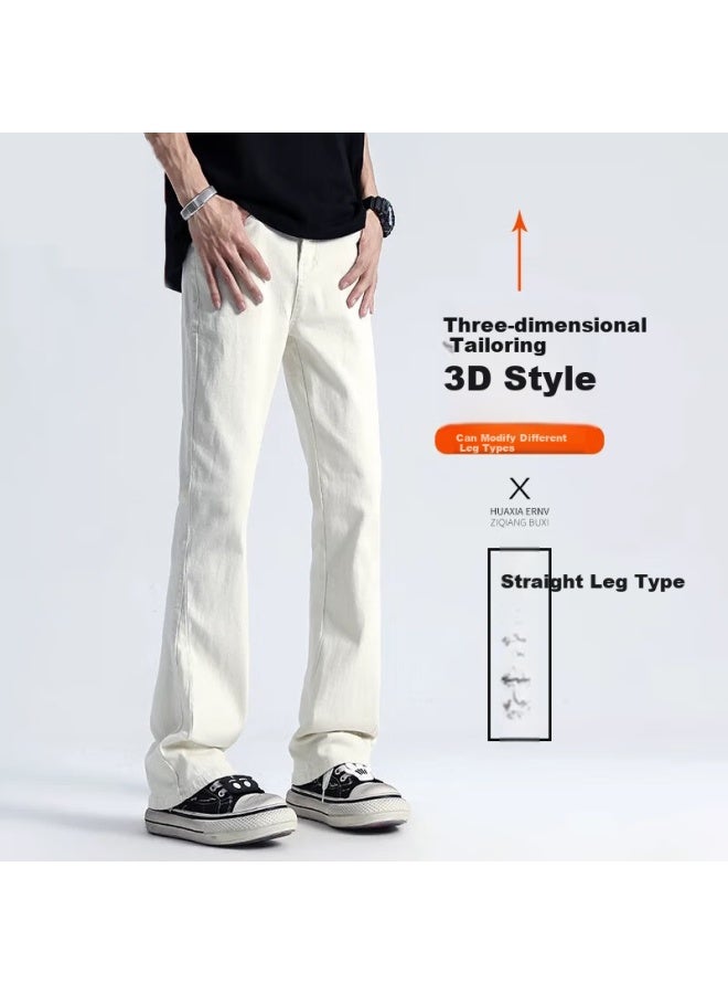 Maybeyond Men's Summer High Street Jeans Men's Slim Fit American Straight Pants Ma85 Beige 4XL - Image 1