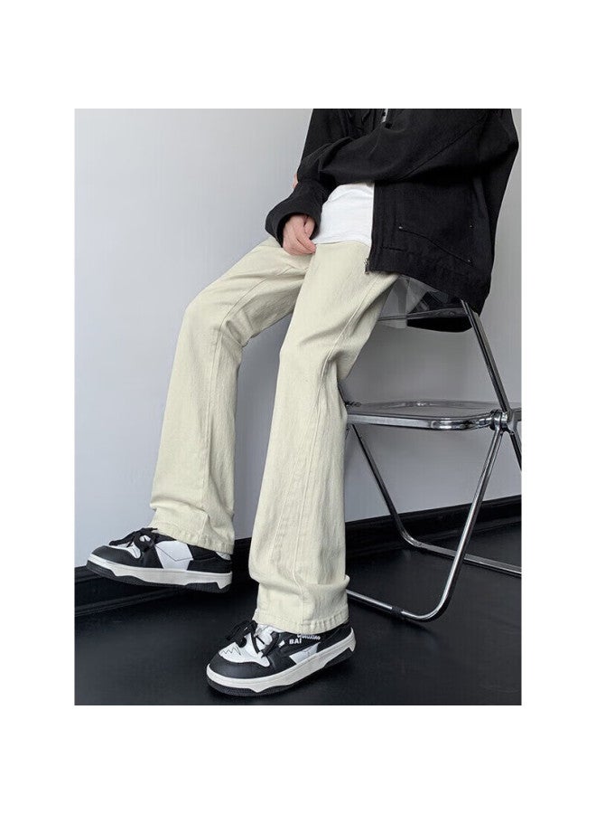 Maybeyond Men's Summer High Street Jeans Men's Slim Fit American Straight Pants Ma85 Beige 4XL - Image 5