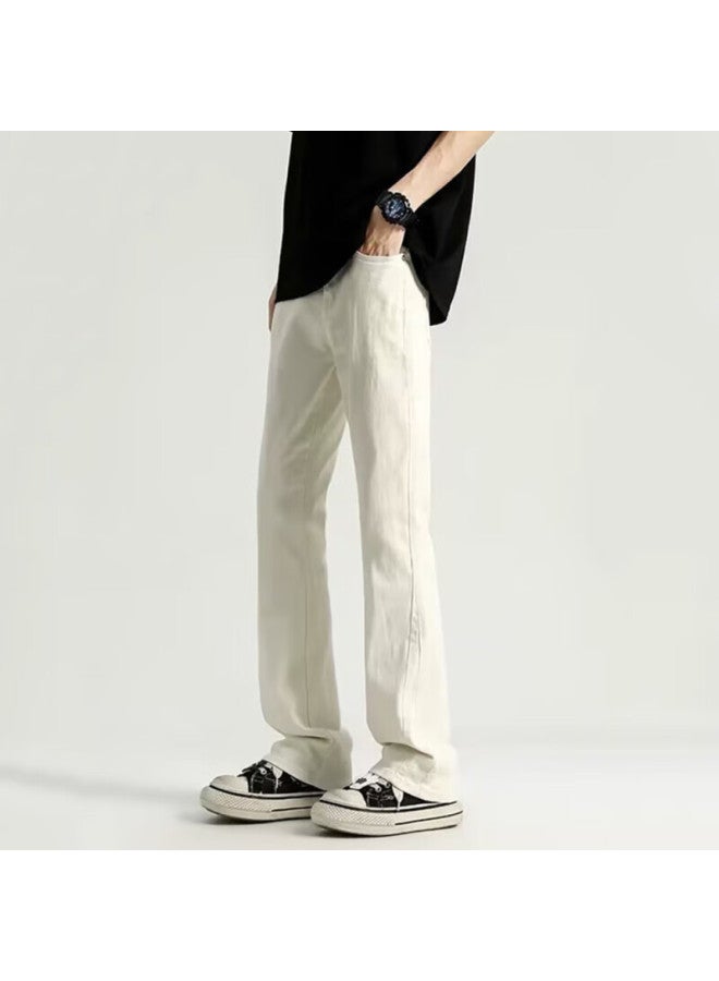 Maybeyond Men's Summer High Street Jeans Men's Slim Fit American Straight Pants Ma85 Beige 4XL - Image 2
