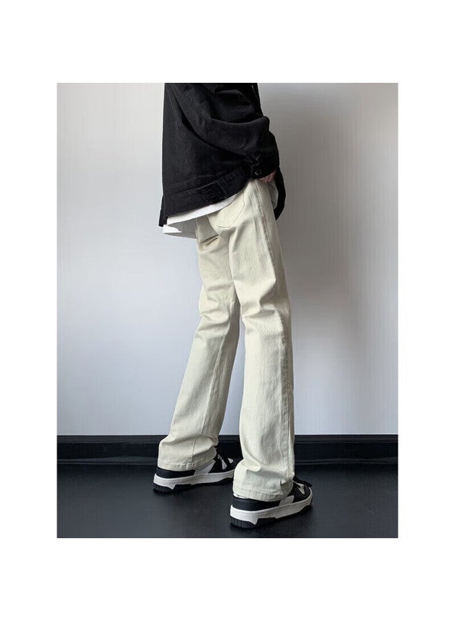 Maybeyond Men's Summer High Street Jeans Men's Slim Fit American Straight Pants Ma85 Beige 4XL - Image 4