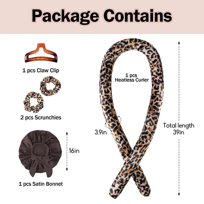 Seritant Heatless Hair Curler,Blowout Heatless Curls Overnight,No Heat Curling Rod Set with Satin Bonnet for Sleep in,Leopard - Image 5