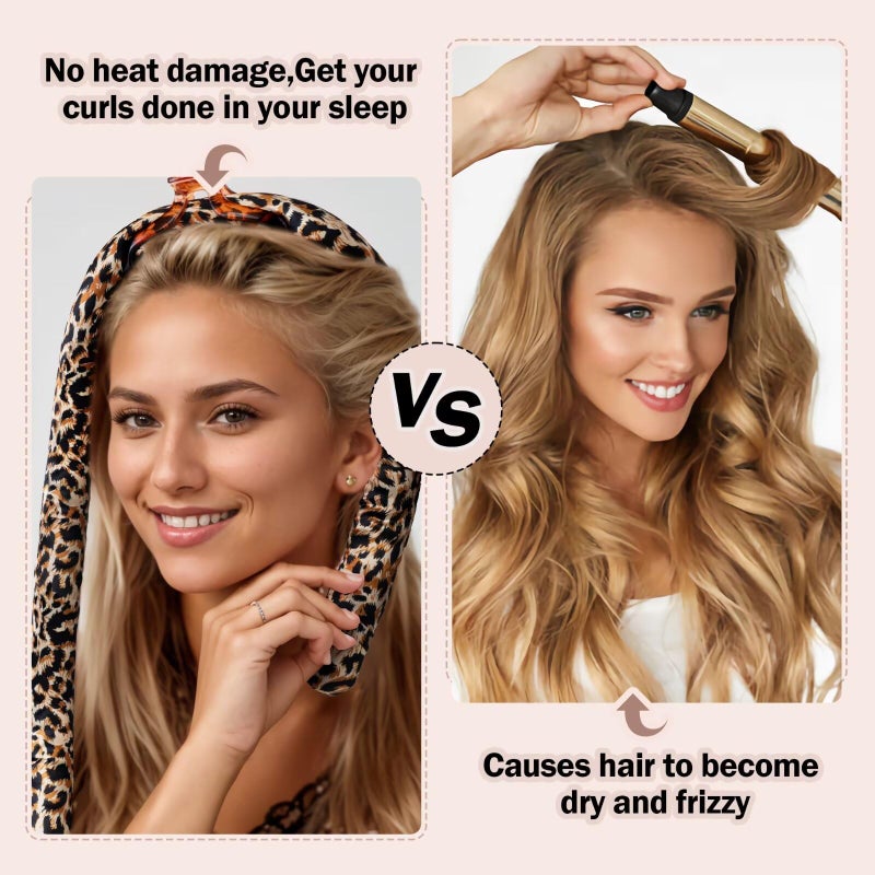 Seritant Heatless Hair Curler,Blowout Heatless Curls Overnight,No Heat Curling Rod Set with Satin Bonnet for Sleep in,Leopard - Image 2