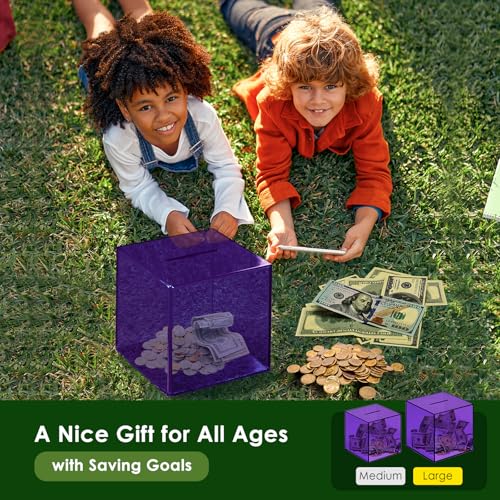 Vcertcpl Piggy Bank for Adults Must Break to Open Vcertcpl Acrylic Clear Piggy Bank Money Saving Box for Cash Saving Unopenable Adults Bank for Real Money Bank Coin Bank Change Jar Purple 12x12CM - Image 5
