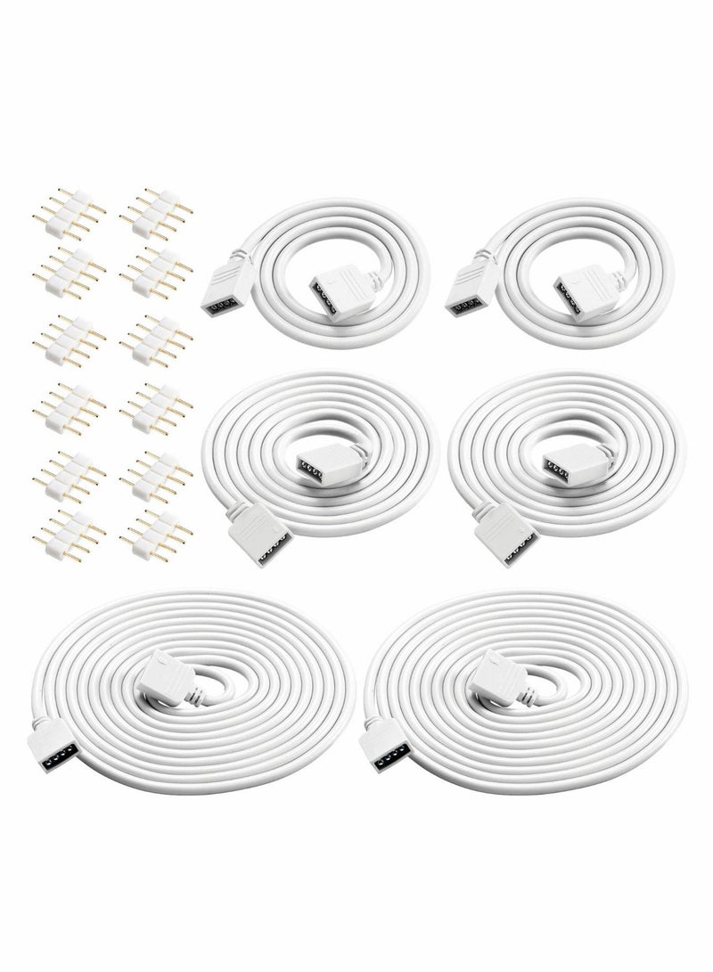 Excefore 6 Pieces 4 Pin RGB Extension Cable LED Strip Connector Cord Wire Solderless Strip Jumper Cables Kit with 12 Pieces Pin Connector for 5050 3528 RGB LED Strip Light (White,1.6 FT, 3.3 FT, 6.6 FT) - Image 1