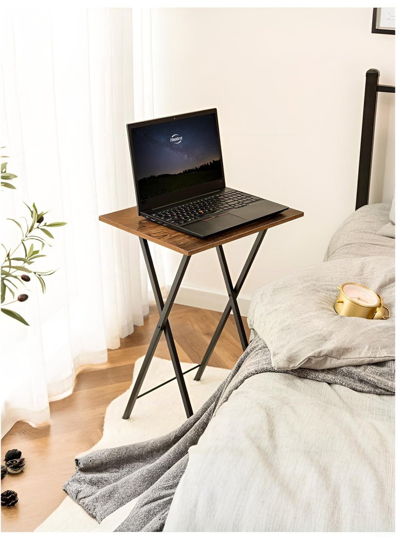 وين هولدر طاولة قهوة قابلة للطي، طاولة صينية تلفزيون جانبية للأريكة، طاولة خدمة لمجموعة تناول الطعام، طاولات عشاء جانبية قابلة للطي للمساحة الصغيرة، سهلة التجميع، موفرة للمساحة، ثابتة ومتينة، بني وأسود ريفي، 48*36*66 سم (قطعة واحدة) - Image 5