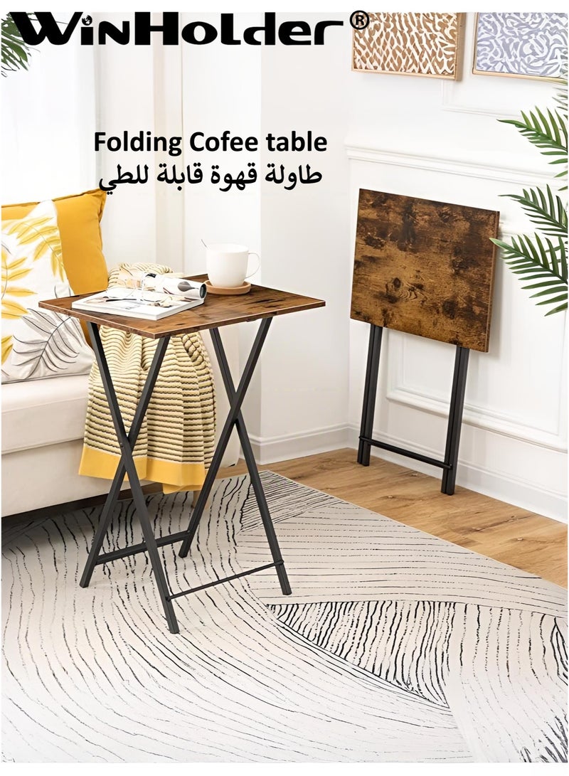 وين هولدر طاولة قهوة قابلة للطي، طاولة صينية تلفزيون جانبية للأريكة، طاولة خدمة لمجموعة تناول الطعام، طاولات عشاء جانبية قابلة للطي للمساحة الصغيرة، سهلة التجميع، موفرة للمساحة، ثابتة ومتينة، بني وأسود ريفي، 48*36*66 سم (قطعة واحدة) - Image 1