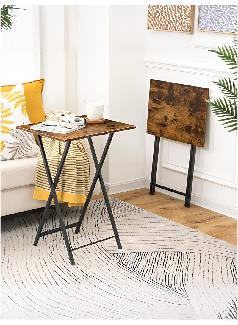 وين هولدر طاولة قهوة قابلة للطي، طاولة صينية تلفزيون جانبية للأريكة، طاولة خدمة لمجموعة تناول الطعام، طاولات عشاء جانبية قابلة للطي للمساحة الصغيرة، سهلة التجميع، موفرة للمساحة، ثابتة ومتينة، بني وأسود ريفي، 48*36*66 سم (قطعة واحدة) - Image 4