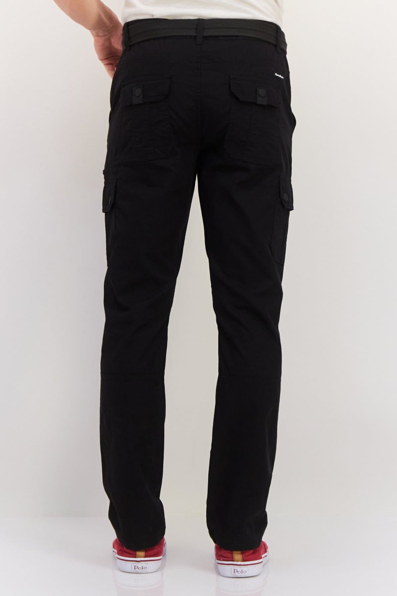 Threadbare Men Regular Fit Solid Cargo Pants, Black - Image 2
