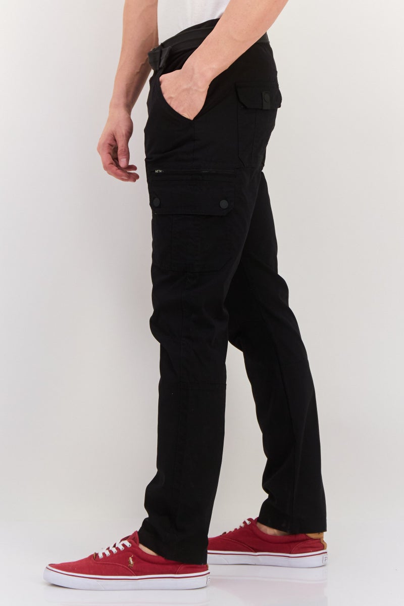 Threadbare Men Regular Fit Solid Cargo Pants, Black - Image 4