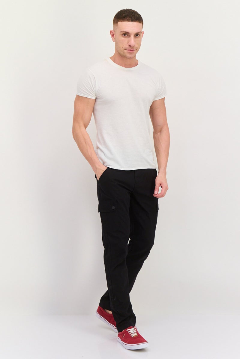 Threadbare Men Regular Fit Solid Cargo Pants, Black - Image 3