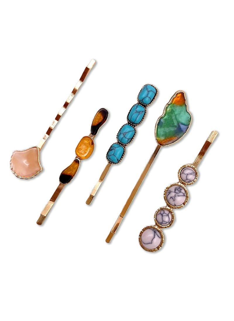 Lizzie Kay 5PCS Vintage Inspired Mixed Stones Bobby Pins Decorative Hair Slides Clips Accessories Women 