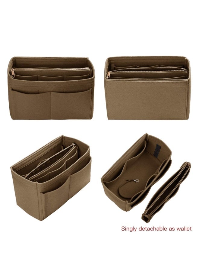 ZTUJO Purse Organizer Insert Felt Bag Organizer With Metal Zipper Handbag And Tote Shaper For Speedy Neverfull Tote 7 Sizes Mini Light Coffee  - Image 3