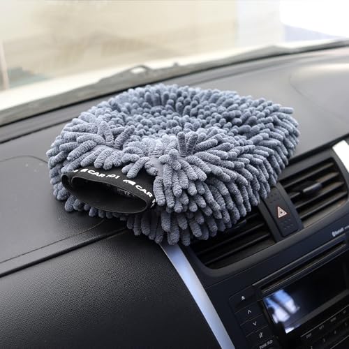 CAR101 Chenille Microfiber Wash Mitt 1800 GSM | Double-Sided Grey Ultra Soft Cleaning Glove | Scratch-Free & Highly Absorbent Mitt | Premium Detailing Mitt for Ultimate Shine | for Car & Bike Wash - Image 3