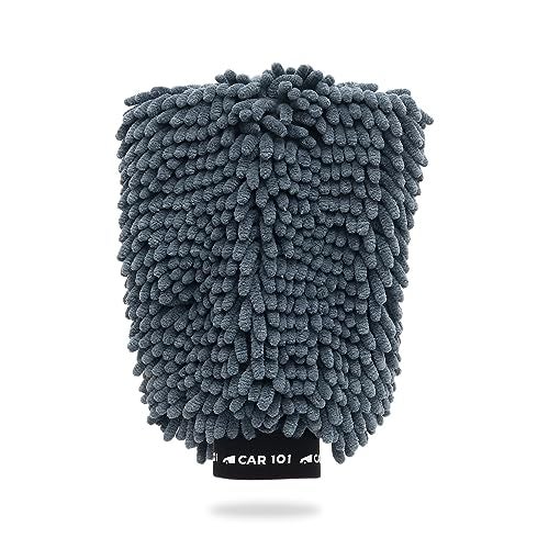 CAR101 Chenille Microfiber Wash Mitt 1800 GSM | Double-Sided Grey Ultra Soft Cleaning Glove | Scratch-Free & Highly Absorbent Mitt | Premium Detailing Mitt for Ultimate Shine | for Car & Bike Wash - Image 1