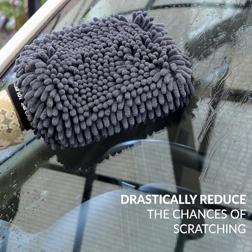 CAR101 Chenille Microfiber Wash Mitt 1800 GSM | Double-Sided Grey Ultra Soft Cleaning Glove | Scratch-Free & Highly Absorbent Mitt | Premium Detailing Mitt for Ultimate Shine | for Car & Bike Wash - Image 4