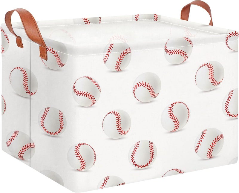 CLOCOR Rectangular Baseball Storage Basket,Collapsible Fabric Storage Container,Gift Basket(Baseball) - Image 1