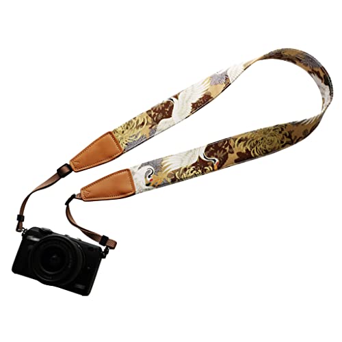 UNIKSTRAP Original Design Personalized Adjustable Camera Strap Chrysanthemum & Crane in Tan, Fit for Canon Nikon Sony Olympus Interchangeable Lens Digital Camera/DSLR etc. - Image 1