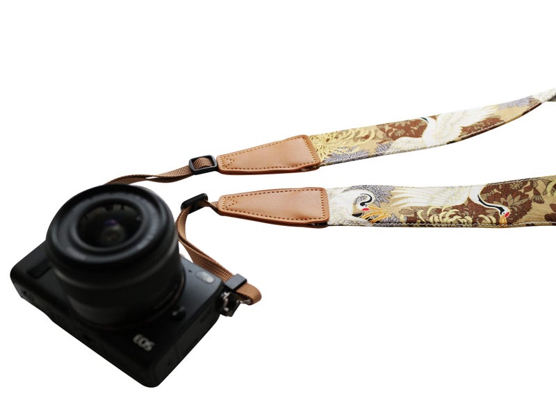 UNIKSTRAP Original Design Personalized Adjustable Camera Strap Chrysanthemum & Crane in Tan, Fit for Canon Nikon Sony Olympus Interchangeable Lens Digital Camera/DSLR etc. - Image 3