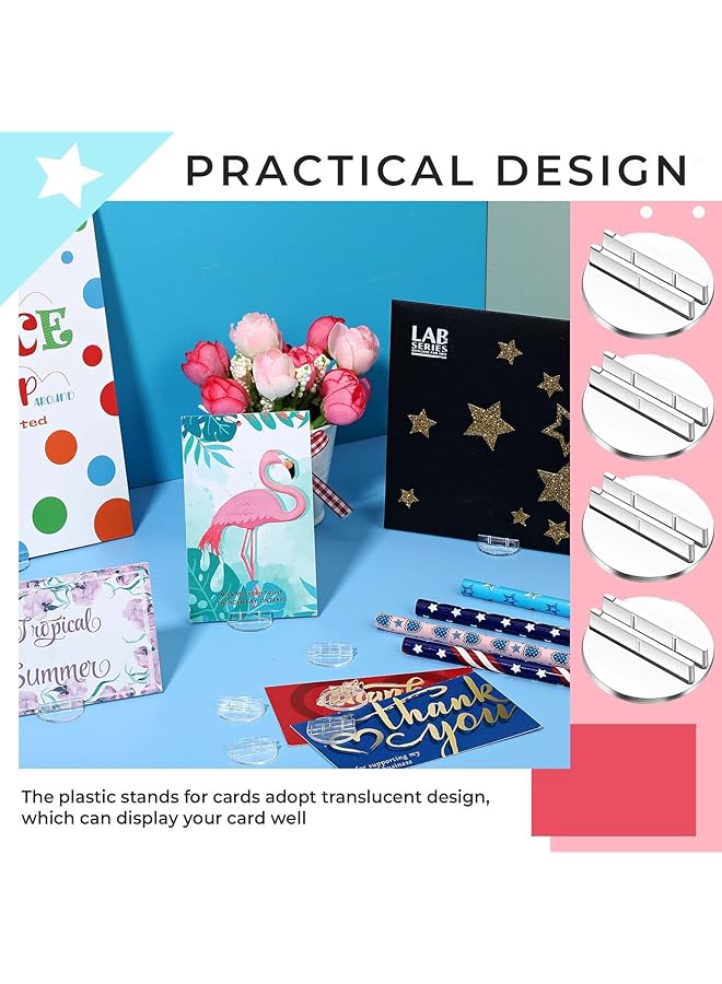 erorex 100 Pcs Card Stand Translucent Paper Miniature Bases Paper Board Plastic Game Stands Business Card Holder Plastic Clip For Price Tags Menus Labels Party 1 Inch - Image 2