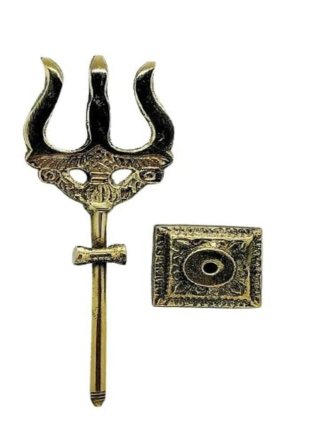 Aditri Creation Decorative Brass Trishool/Trishul/Shoolam Lord Shiv mahadev Durga Pooja/Puja trishul Trident Protection and Worship for Pooja Mandir Temple for Indian Traditional Diwali Decoration(Size:-3.5")(Golden) - Image 2