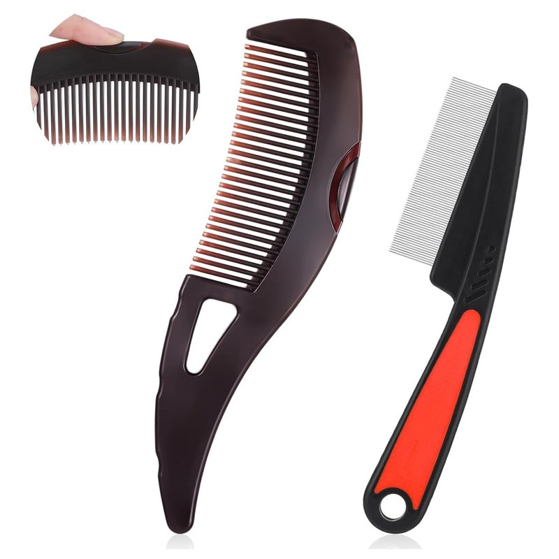 May Create ® Hair Combs Set Dandruff Removal Comb & Stainless Steel Fine Tooth Comb for Scalp Massage & Removing Lice Self-cleaning Dandruff Scalp Cleaning,Pack of 2Pcs - Image 1