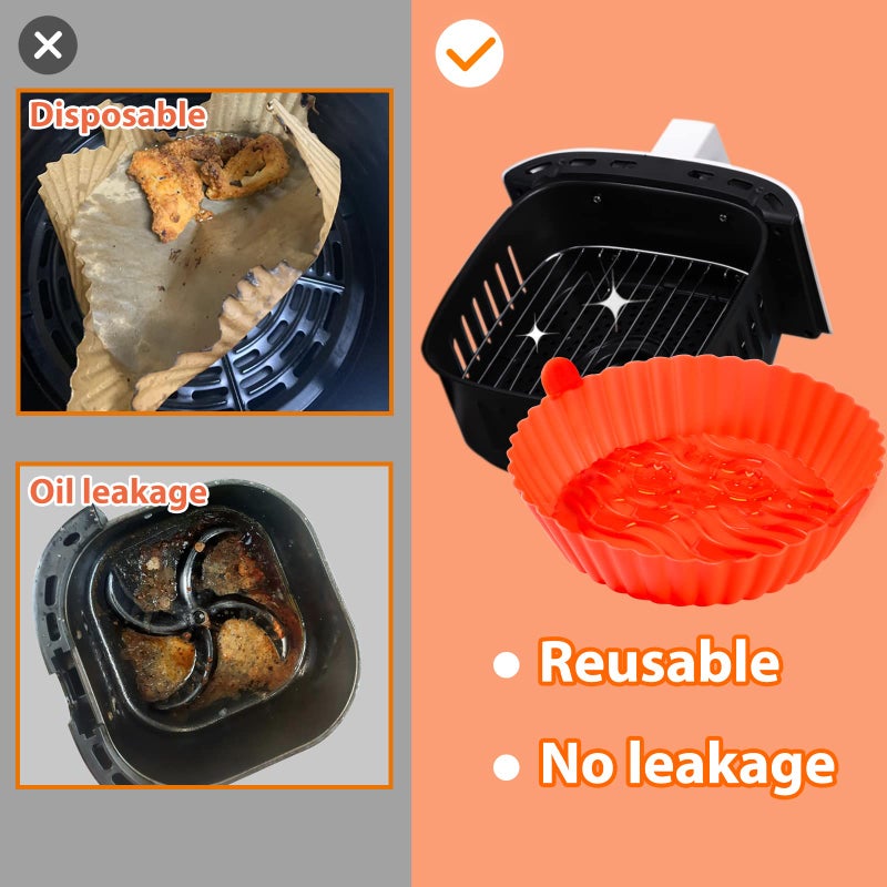 Alphatool Air Fryer Silicone Pot, Easy to Clean, 6.3in Reusable Airfryer Basket Liners for 3 to 5QT, Food Safe Round Replacement Accessories of Disposable Paper Liners (3 Pack) - Image 5