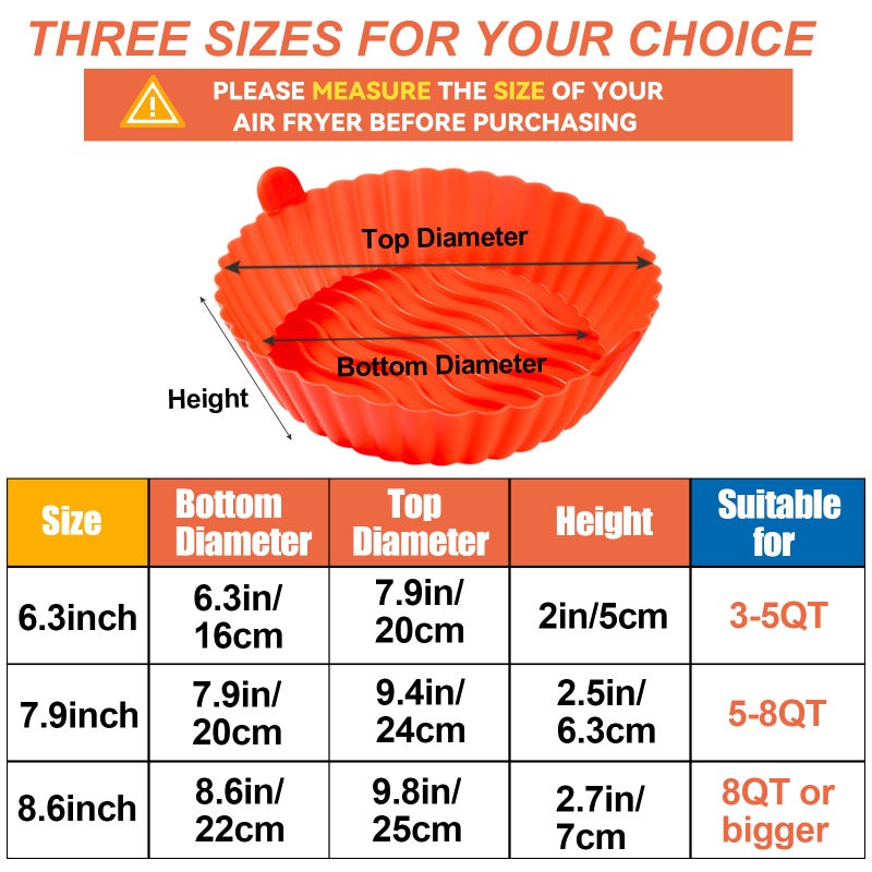 Alphatool Air Fryer Silicone Pot, Easy to Clean, 6.3in Reusable Airfryer Basket Liners for 3 to 5QT, Food Safe Round Replacement Accessories of Disposable Paper Liners (3 Pack) - Image 3
