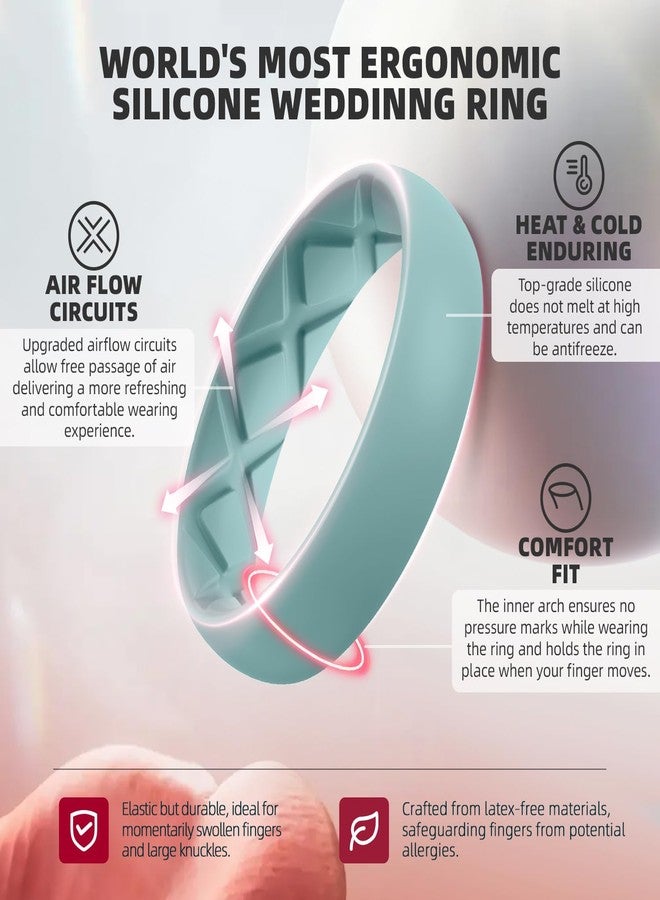 Egnaro Women's Bridal Rings Sets, Inner Arc Ergonomic Breathable Design Silicone Rubber Wedding Bands, 7.5-8, Silicone, No Gemstone - Image 2