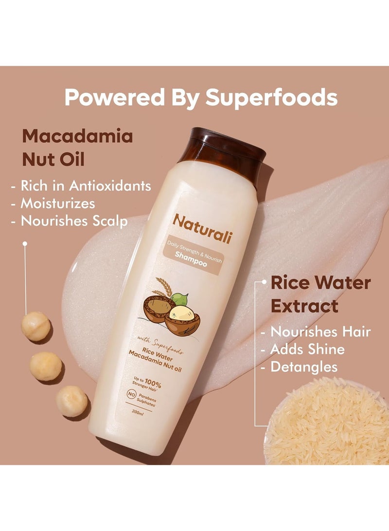 طبيعي شامبو يومي القوة والغذاء مع ماء الأرز وزيت المكداميا للجوز | يجعل الشعر أقوى | شامبو بارابين وكبريتات خالٍ | الشعر المجعد الجاف | 200 مل - Image 4