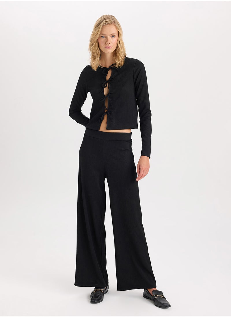 DeFacto - Black Regular Fit Crew Neck Basic Ruched Detail Long Sleeve Cardigan - Image 1