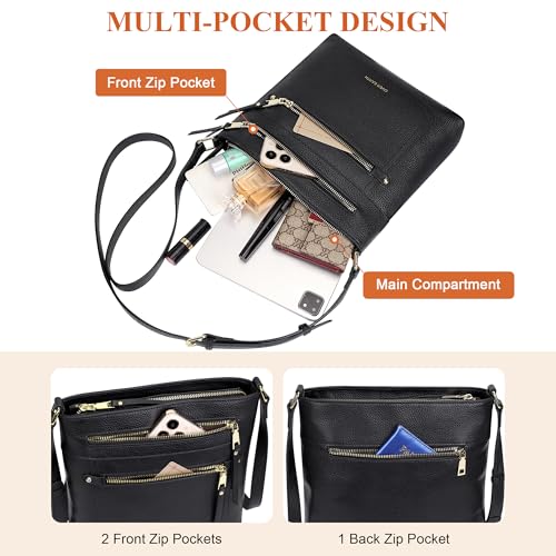 Over Earth Leather Crossbody Bags for Women Medium Shoulder Purse Multi Pocket Shoulder Handbag with Adjustable Strap(O199E Black RP) - Image 4