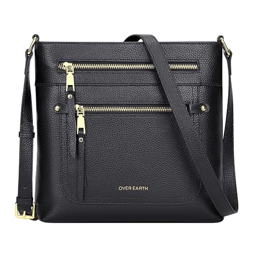 Over Earth Leather Crossbody Bags for Women Medium Shoulder Purse Multi Pocket Shoulder Handbag with Adjustable Strap(O199E Black RP) - Image 1