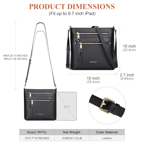 Over Earth Leather Crossbody Bags for Women Medium Shoulder Purse Multi Pocket Shoulder Handbag with Adjustable Strap(O199E Black RP) - Image 5