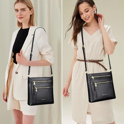 Over Earth Leather Crossbody Bags for Women Medium Shoulder Purse Multi Pocket Shoulder Handbag with Adjustable Strap(O199E Black RP) - Image 2
