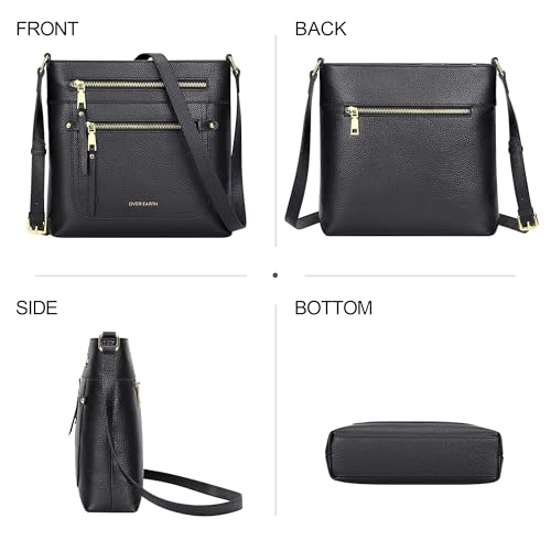 Over Earth Leather Crossbody Bags for Women Medium Shoulder Purse Multi Pocket Shoulder Handbag with Adjustable Strap(O199E Black RP) - Image 3