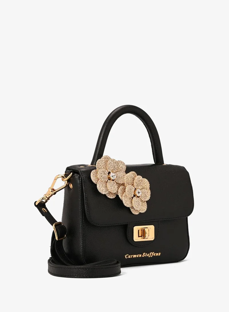Top Handle Bag Flower Black