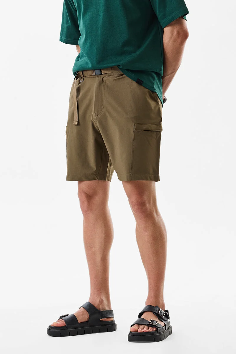 SNITCH Khaki Textured Regular Fit Shorts