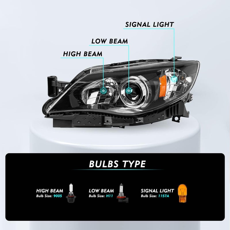TUSDAR Projector Headlight Assembly for 2008-2011 Subaru Impreza Outback Sport WRX - OEM Style Headlamp Set - Image 2