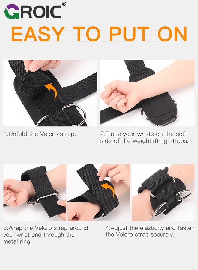 GROIC Weight Lifting Straps with D Ring - Cable Wrist Attachments for Gym Workout - Heavy Duty Lifting Wrist Straps for Cable Machines, Weightlifting, Snatch, Pulls and Deadlifts for both Men and Women - Image 4