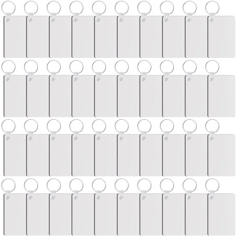 Duufin 120 Pcs Sublimation Keyring Blanks Set w 40 Pcs Rectangle Heat Transfer MDF 40 Pcs Key Rings  40 Pcs Plastic Retaining Clips DIY  Craft DoubleSided Printed Rectangle White DB23181