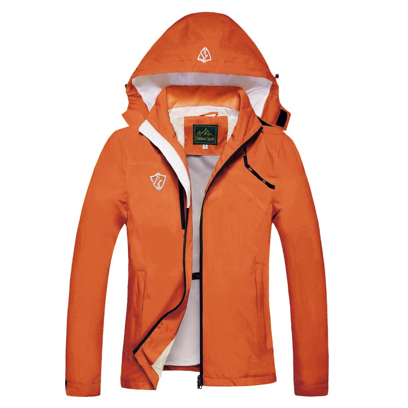 GIISAM Women Rain Jacket Waterproof with Hood Lightweight Rain Slicker Womens Ultra Light Travel Rain Coat Orange for Female
